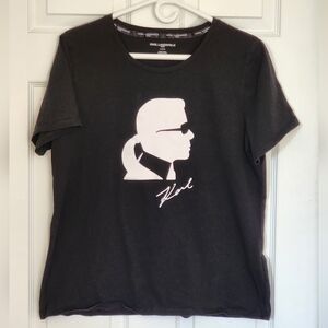 Karl Lagerfeld Womens T Shirt Black Short Sleeves Crew Neck‎ Pullover Size L
